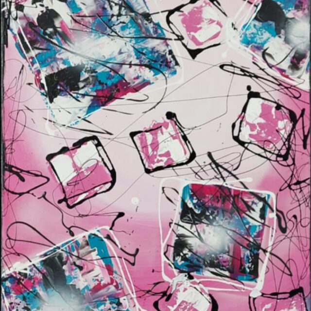 Carrés roses et bleus